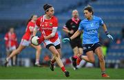 20 December 2020; Hannah Looney of Cork in action against Noelle Healy of Dublin during the TG4 All-Ireland Senior Ladies Football Championship Final match between Cork and Dublin at Croke Park in Dublin. Photo by Brendan Moran/Sportsfile