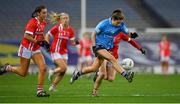 20 December 2020; Kate Sullivan of Dublin in action against Eimear Meaney and Melissa Duggan of Cork during the TG4 All-Ireland Senior Ladies Football Championship Final match between Cork and Dublin at Croke Park in Dublin. Photo by Brendan Moran/Sportsfile