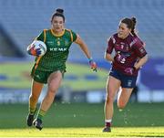 20 December 2020; Máire O'Shaughnessy of Meath in action against Tracey Dillon of Westmeath during the TG4 All-Ireland Intermediate Ladies Football Championship Final match between Meath and Westmeath at Croke Park in Dublin. Photo by Brendan Moran/Sportsfile