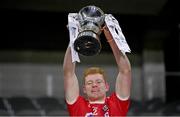 23 December 2020; Cork captain Conor O'Callaghan lifts the cup following the Bord Gáis Energy Munster GAA Hurling U20 Championship Final match between Cork and Tipperary at Páirc Uí Chaoimh in Cork. Photo by Piaras Ó Mídheach/Sportsfile