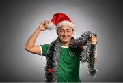 24 December 2020; Republic of Ireland's Katie McCabe poses in a Christmas hat during a portrait session at the Castleknock Hotel in Dublin. Photo by Stephen McCarthy/Sportsfile