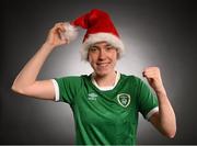 24 December 2020; Republic of Ireland's Claire O'Riordan poses in a Christmas hat during a portrait session at the Castleknock Hotel in Dublin. Photo by Stephen McCarthy/Sportsfile