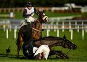 27 December 2020; Jockey Darragh O'Keeffe, riding Soviet Pimpernel, takes evasive action to avoid the fallen Jungle Junction and jockey Paddy Kennedy at the last during the Paddy Power Games 'Don't Think You're Special' Beginners Steeplechase on day two of the Leopardstown Christmas Festival at Leopardstown Racecourse in Dublin. Photo by Seb Daly/Sportsfile