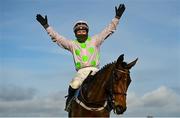 27 December 2020; Jockey Paul Townend celebrates after riding Chacun Pour Soi to victory in the Paddy's Rewards Club Steeplechase on day two of the Leopardstown Christmas Festival at Leopardstown Racecourse in Dublin. Photo by Seb Daly/Sportsfile