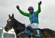 27 December 2020; Jockey Paul Townend celebrates after riding Appreciate It to victory in the Paddy Power Future Champions Novice Hurdle on day two of the Leopardstown Christmas Festival at Leopardstown Racecourse in Dublin. Photo by Seb Daly/Sportsfile