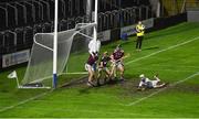18 December 2020; Dylan Shaughnessy of Galway stops the ball on the line from a Kilkenny free late in the second half during the Bord Gáis Energy Leinster Under 20 Hurling Championship Semi-Final match between Kilkenny and Galway at MW Hire O'Moore Park in Portlaoise, Laois. Photo by Piaras Ó Mídheach/Sportsfile