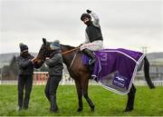 28 December 2020; Jockey Jonathan Moore celebrates after riding Flooring Porter to victory in the Leopardstown Christmas Hurdle on day three of the Leopardstown Christmas Festival at Leopardstown Racecourse in Dublin. Photo by Seb Daly/Sportsfile