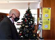 29 December 2020; FAI President Gerry McAnaney has his temperature checked upon arriving to the FAI AGM at FAI Headquarters in Abbotstown, Dublin. Photo by Eóin Noonan/Sportsfile