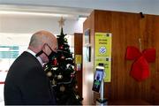 29 December 2020; FAI President Gerry McAnaney has his temperature checked upon arriving to the FAI AGM at FAI Headquarters in Abbotstown, Dublin. Photo by Eóin Noonan/Sportsfile