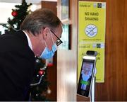 29 December 2020; FAI Independent Chairperson Roy Barrett has his temperature checked upon arriving to the FAI AGM at FAI Headquarters in Abbotstown, Dublin. Photo by Eóin Noonan/Sportsfile