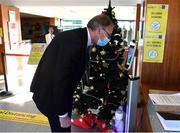 29 December 2020; FAI Independent Chairperson Roy Barrett has his temperature checked upon arriving to the FAI AGM at FAI Headquarters in Abbotstown, Dublin. Photo by Eóin Noonan/Sportsfile