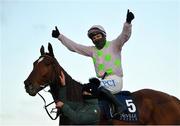 29 December 2020; Jockey Paul Townend celebrates after riding Monkfish to victory in the Neville Hotels Novice Steeplechase on day four of the Leopardstown Christmas Festival at Leopardstown Racecourse in Dublin. Photo by Seb Daly/Sportsfile