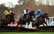 29 December 2020; Millen To One, centre, with Jack Kennedy up, jumps the last alongside eventual second and third place Slige Dala, left, with JJ Slevin up, and Jacksons Gold, with Ian Power up, on their way to winning the Irish Stallion Farms EBF Novice Handicap Hurdle on day four of the Leopardstown Christmas Festival at Leopardstown Racecourse in Dublin. Photo by Seb Daly/Sportsfile