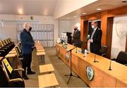 29 December 2020; FAI Independent Chairperson Roy Barrett speaks to RTÉ's Tony O'Donoghue during the FAI AGM at FAI Headquarters in Abbotstown, Dublin. Photo by Eóin Noonan/Sportsfile