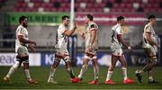 2 January 2021; Kieran Treadwell of Ulster and David O'Connor high five following the Guinness PRO14 match between Ulster and Munster at Kingspan Stadium in Belfast. Photo by David Fitzgerald/Sportsfile