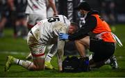 2 January 2021; Jacob Stockdale of Ulster is treated for an injury which he is subsequently substituted for during the Guinness PRO14 match between Ulster and Munster at Kingspan Stadium in Belfast. Photo by David Fitzgerald/Sportsfile