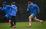 4 January 2021; Hugo Keenan, left, and Jordan Larmour during Leinster Rugby squad training at UCD in Dublin. Photo by Ramsey Cardy/Sportsfile