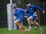 4 January 2021; Jordan Larmour, left, and Andrew Smith during Leinster Rugby squad training at UCD in Dublin. Photo by Ramsey Cardy/Sportsfile