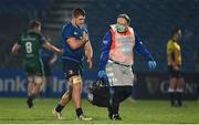 2 January 2021; Scott Penny of Leinster leaves the pitch with an injury accompanied by Leinster Head of Medical Dr. John Ryan during the Guinness PRO14 match between Leinster and Connacht at the RDS Arena in Dublin. Photo by Brendan Moran/Sportsfile