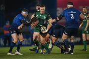 2 January 2021; Conor Kenny of Connacht is tackled by Sean Cronin, left, and Ed Byrne of Leinster during the Guinness PRO14 match between Leinster and Connacht at the RDS Arena in Dublin. Photo by Piaras Ó Mídheach/Sportsfile