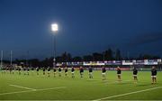 24 October 2020; The Ireland team stand for the national anthems prior to the Women's Six Nations Rugby Championship match between Ireland and Italy at Energia Park in Dublin. Due to current restrictions laid down by the Irish government to prevent the spread of coronavirus and to adhere to social distancing regulations, all sports events in Ireland are currently held behind closed doors. Photo by Brendan Moran/Sportsfile