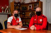 7 January 2021; New St Patrick's Athletic signing John Mountney, left, and manager Stephen O'Donnell pictured at Richmond Park in Dublin. Photo by Seb Daly/Sportsfile