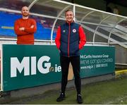 7 January 2021; New St Patrick's Athletic signing John Mountney, right, and manager Stephen O'Donnell pictured at Richmond Park in Dublin. Photo by Seb Daly/Sportsfile