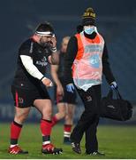 8 January 2021; Marty Moore of Ulster leaves the pitch for treatment during the Guinness PRO14 match between Leinster and Ulster at the RDS Arena in Dublin. Photo by Brendan Moran/Sportsfile