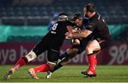 8 January 2021; Hugo Keenan of Leinster is tackled by Marcell Coetzee and Andrew Warwick of Ulster during the Guinness PRO14 match between Leinster and Ulster at the RDS Arena in Dublin. Photo by Seb Daly/Sportsfile