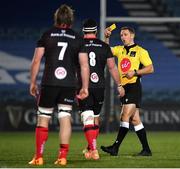 8 January 2021; Referee Andrew Brace shows a yellow card to Marcell Coetzee of Ulster during the Guinness PRO14 match between Leinster and Ulster at the RDS Arena in Dublin. Photo by Seb Daly/Sportsfile