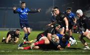 8 January 2021; Robbie Henshaw of Leinster scores his side's second try during the Guinness PRO14 match between Leinster and Ulster at the RDS Arena in Dublin. Photo by Brendan Moran/Sportsfile