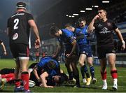 8 January 2021; Robbie Henshaw of Leinster celebrates with team-mates after scoring his side's second try during the Guinness PRO14 match between Leinster and Ulster at the RDS Arena in Dublin. Photo by Brendan Moran/Sportsfile
