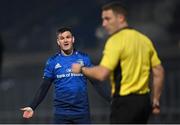 8 January 2021; Jonathan Sexton of Leinster remonstrates with referee Andrew Brace during the Guinness PRO14 match between Leinster and Ulster at the RDS Arena in Dublin. Photo by Ramsey Cardy/Sportsfile