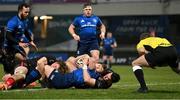 8 January 2021; Jordan Larmour of Leinster is tackled by Jordi Murphy, left, and James Hume of Ulster as Referee Andrew Brace watches on during the Guinness PRO14 match between Leinster and Ulster at the RDS Arena in Dublin. Photo by Ramsey Cardy/Sportsfile