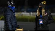 8 January 2021; Leinster Senior Communications & Media Manager Marcus Ó Buachalla, left and Ulster Rugby Communications Manager Robyn McMurray prior to the Guinness PRO14 match between Leinster and Ulster at the RDS Arena in Dublin. Photo by Brendan Moran/Sportsfile