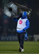 8 January 2021; A ballboy carries a goalpost protector pad from the pitch after the Guinness PRO14 match between Leinster and Ulster at the RDS Arena in Dublin. Photo by Brendan Moran/Sportsfile