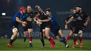 8 January 2021; Stuart McCloskey of Ulster is tackled by Josh van der Flier and Ross Byrne of Leinster during the Guinness PRO14 match between Leinster and Ulster at the RDS Arena in Dublin. Photo by Brendan Moran/Sportsfile