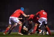 9 January 2021; Quinn Roux of Connacht is tackled by Chris Farrell of Munster during the Guinness PRO14 match between Connacht and Munster at the Sportsground in Galway. Photo by David Fitzgerald/Sportsfile