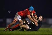 9 January 2021; Jack Carty of Connacht is tackled by Tadhg Beirne of Munster during the Guinness PRO14 match between Connacht and Munster at the Sportsground in Galway. Photo by David Fitzgerald/Sportsfile