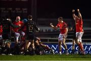 9 January 2021; Munster players celebrate at the final whistle during the Guinness PRO14 match between Connacht and Munster at the Sportsground in Galway. Photo by David Fitzgerald/Sportsfile