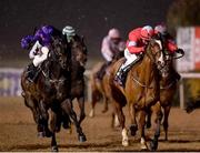 11 January 2021; Red Heel, right, with Gary Carroll up, leads eventual second place Masalai, left, with Conor Hoban, on their way to winning the Join Us On Instagram @dundalk_stadium Handicap DIV I at Dundalk Stadium, in Louth. Photo by Seb Daly/Sportsfile