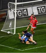 20 December 2020; Carla Rowe of Dublin is fouled by Martina O'Brien of Cork resulting in a penalty during the TG4 All-Ireland Senior Ladies Football Championship Final match between Cork and Dublin at Croke Park in Dublin. Photo by Sam Barnes/Sportsfile