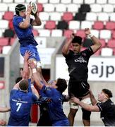 15 January 2021; Ryan Baird of Leinster A wins possession of a line-out during the A Interprovincial match between Ulster A and Leinster A at Kingspan Stadium in Belfast. Photo by John Dickson/Sportsfile