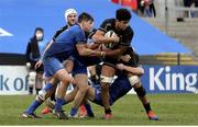 15 January 2021; Cormac Izuchukwu of Ulster A is tackled by Dan Sheehan, left, and Max O'Reilly of Leinster A during the A Interprovincial match between Ulster A and Leinster A at Kingspan Stadium in Belfast. Photo by John Dickson/Sportsfile