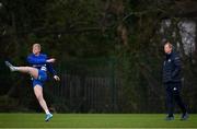 18 January 2021; Jamie Osborne, watched by head coach Leo Cullen, during Leinster Rugby squad training at UCD in Dublin. Photo by Ramsey Cardy/Sportsfile