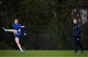 18 January 2021; Jamie Osborne, watched by head coach Leo Cullen, during Leinster Rugby squad training at UCD in Dublin. Photo by Ramsey Cardy/Sportsfile