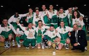 8 June 1994; The Ireland team celebrate with the cup after the 1994 Promotions Cup Final match between Ireland and Cyprus at the National Basketball Arena in Tallaght, Dublin. Photo by Ray McManus/Sportsfile