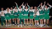 8 June 1994; The Ireland team celebrate with the cup after the 1994 Promotions Cup Final match between Ireland and Cyprus at the National Basketball Arena in Tallaght, Dublin. Photo by Ray McManus/Sportsfile