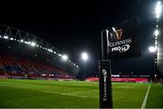 23 January 2021; A general view of a touchline flag prior to the Guinness PRO14 match between Munster and Leinster at Thomond Park in Limerick. Photo by Eóin Noonan/Sportsfile