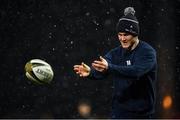 23 January 2021; Jonathan Sexton of Leinster warms up as snow falls prior to the Guinness PRO14 match between Munster and Leinster at Thomond Park in Limerick. Photo by Eóin Noonan/Sportsfile